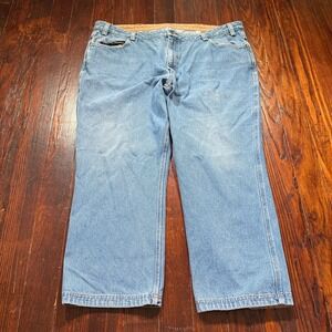 Duluth Trading Jeans Mens 46x30 Blue Straight Leg‎ Light Wash Cotton Denim Pants